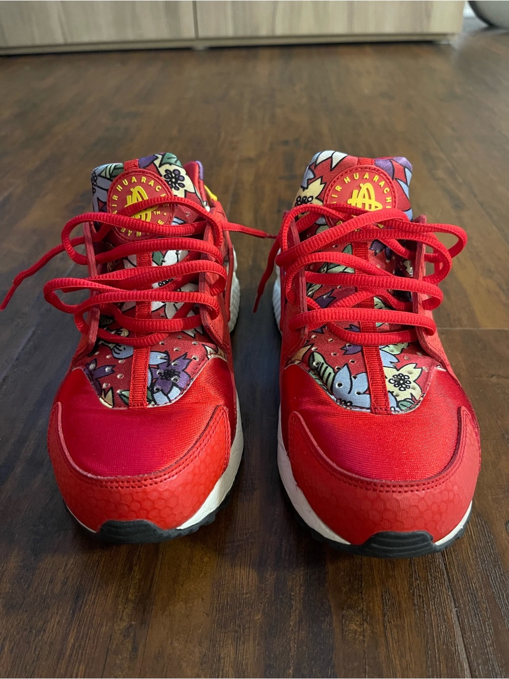 Womens Red Graphic Athletic Sneakers